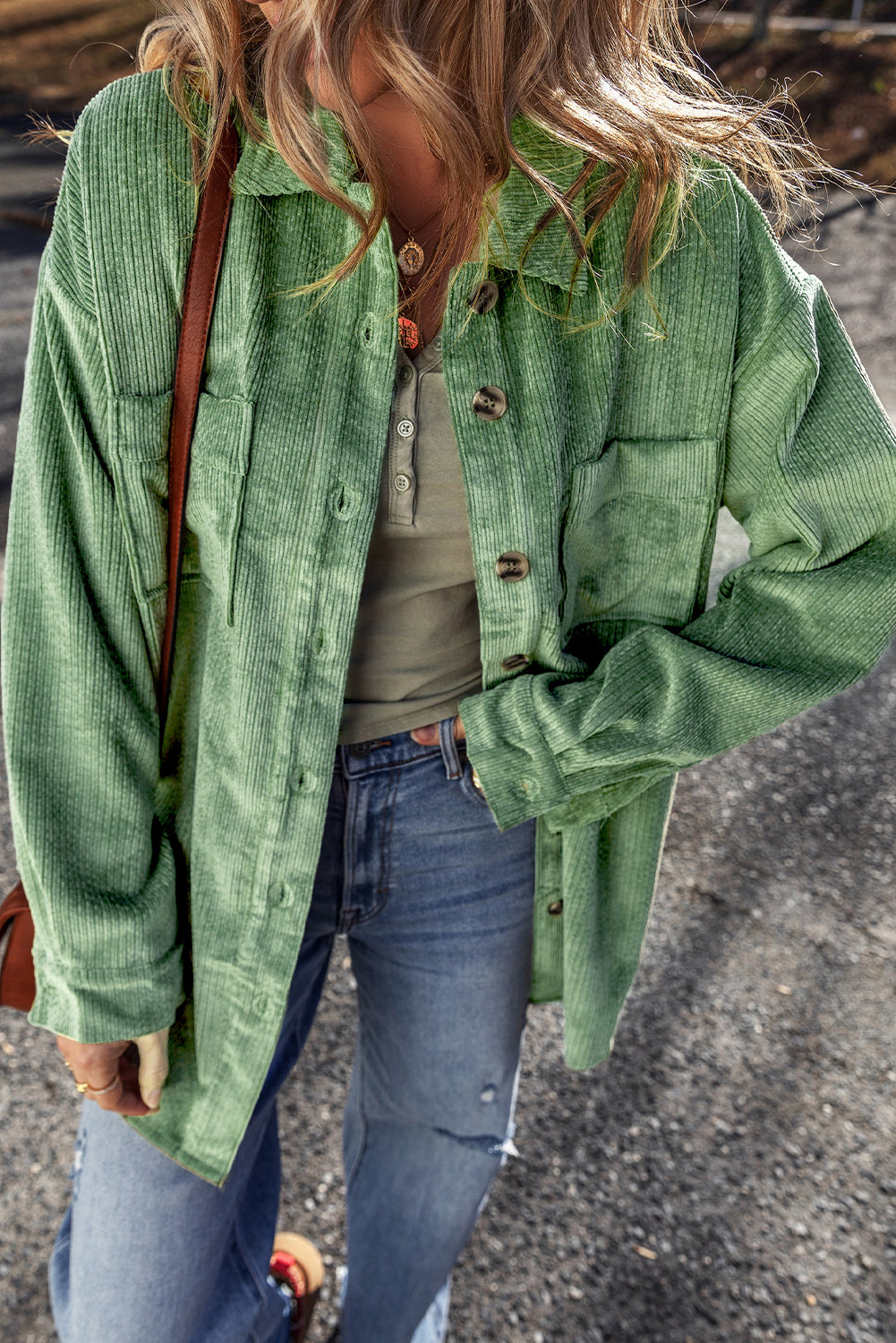 Soft Sage Button Up Corduroy Shacket