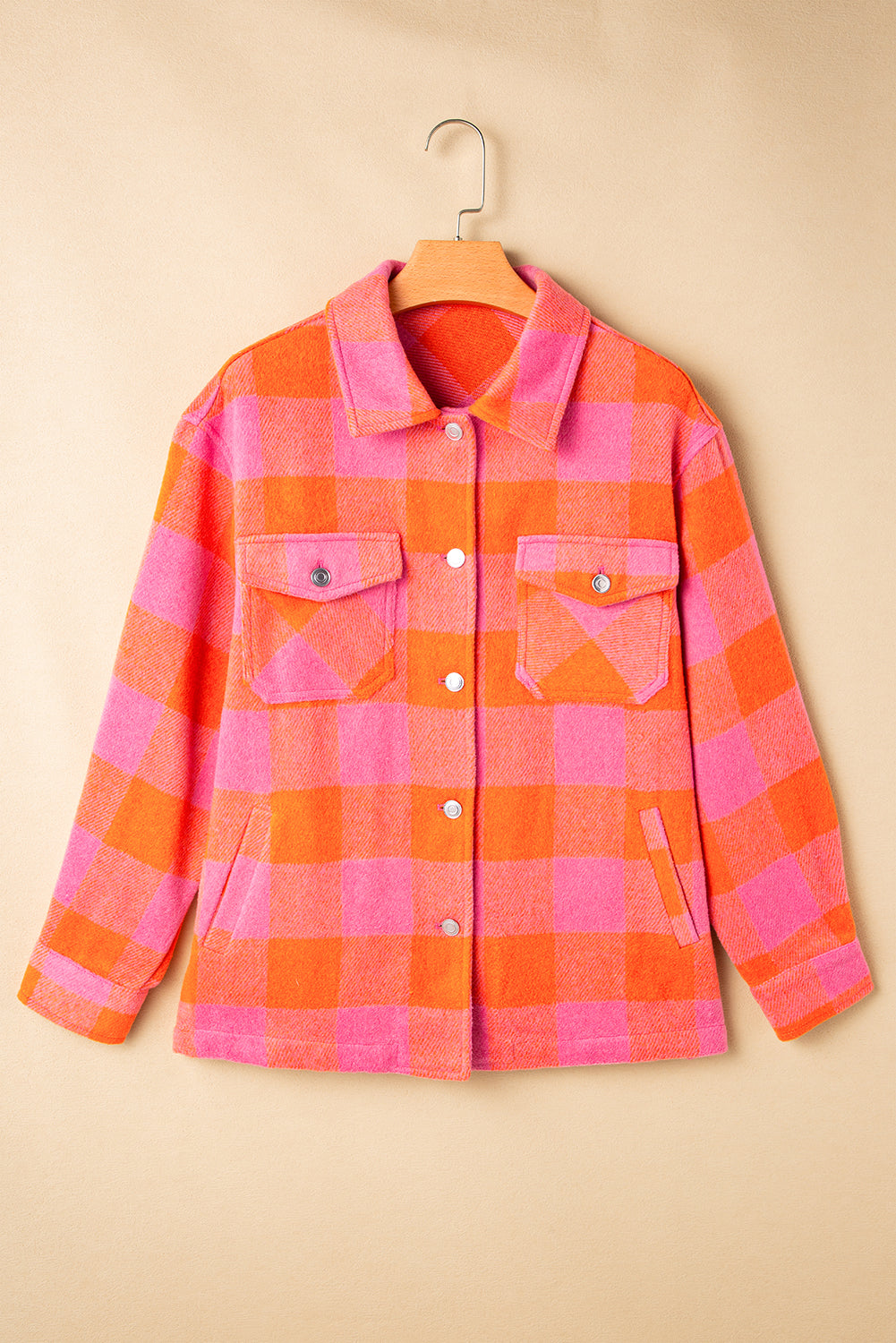 Orange and Pink Checkered Button Down Collared Jacket