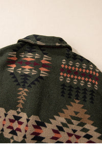 Green Aztec Print Chest Pockets Long Sleeve Shacket