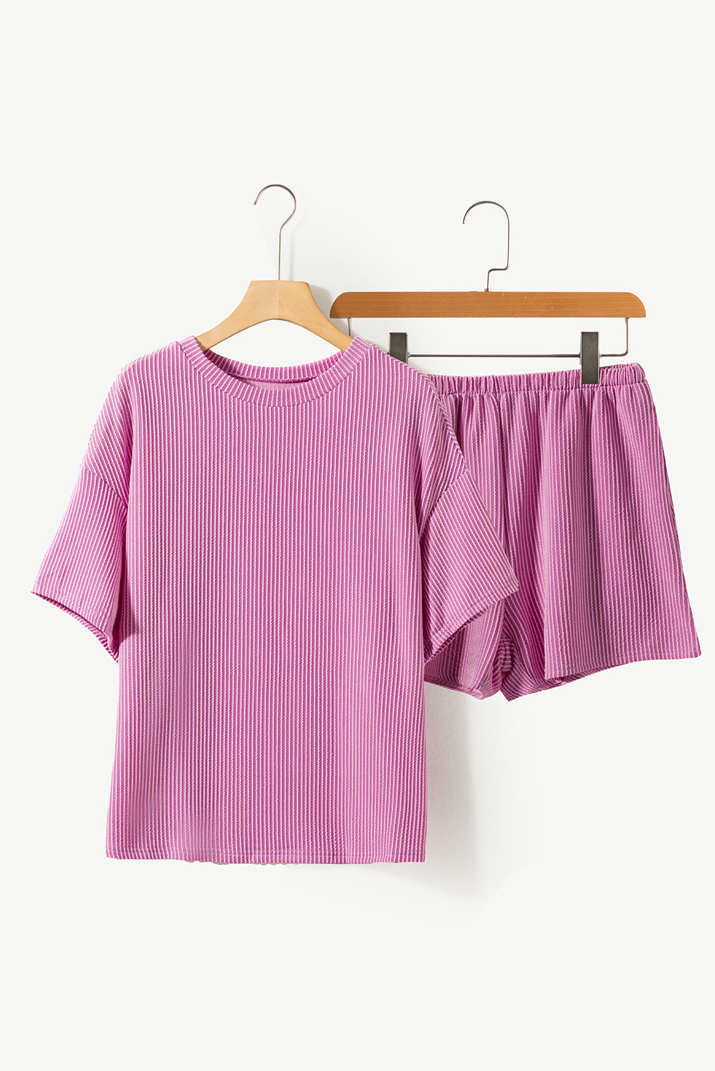 Ribbed Corded Knit Loose Fit Tee and Shorts Set