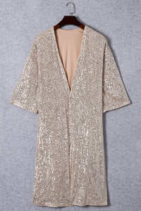 Champagne Sequin 3/4 Sleeve Open Front Duster Kimono