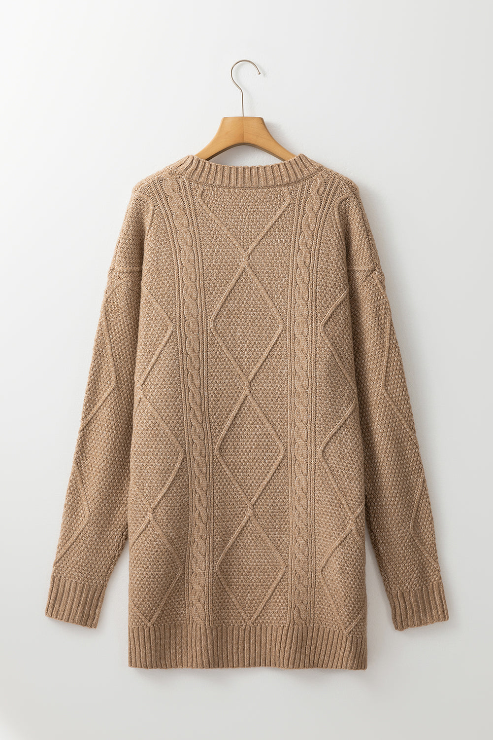 Beige Cable Knit Drop Shoulder Loose Fit Sweater Dress