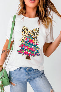 White Leopard Bow Decorated Christmas Tree Graphic Tee