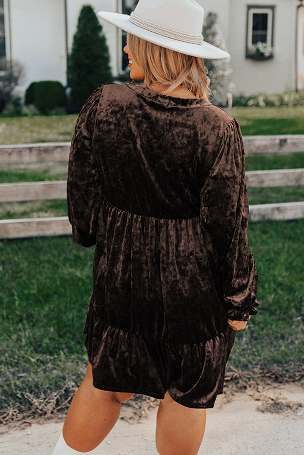 Plus Size Velvet Babydoll Mini Dress with Pockets