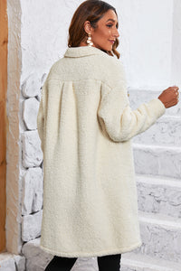 Ivory Button Down Chest Pockets Long Sherpa Coat