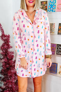 Pink Christmas Twinkle Tree Print Sleep Shirt