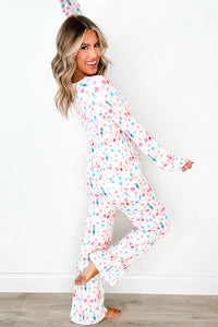 Pastel Christmas Print Long Sleeve Knit Top and Wide Leg Pants Set