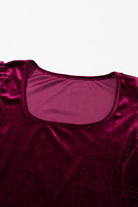 Burgundy Short Puff Sleeve Velvet Top