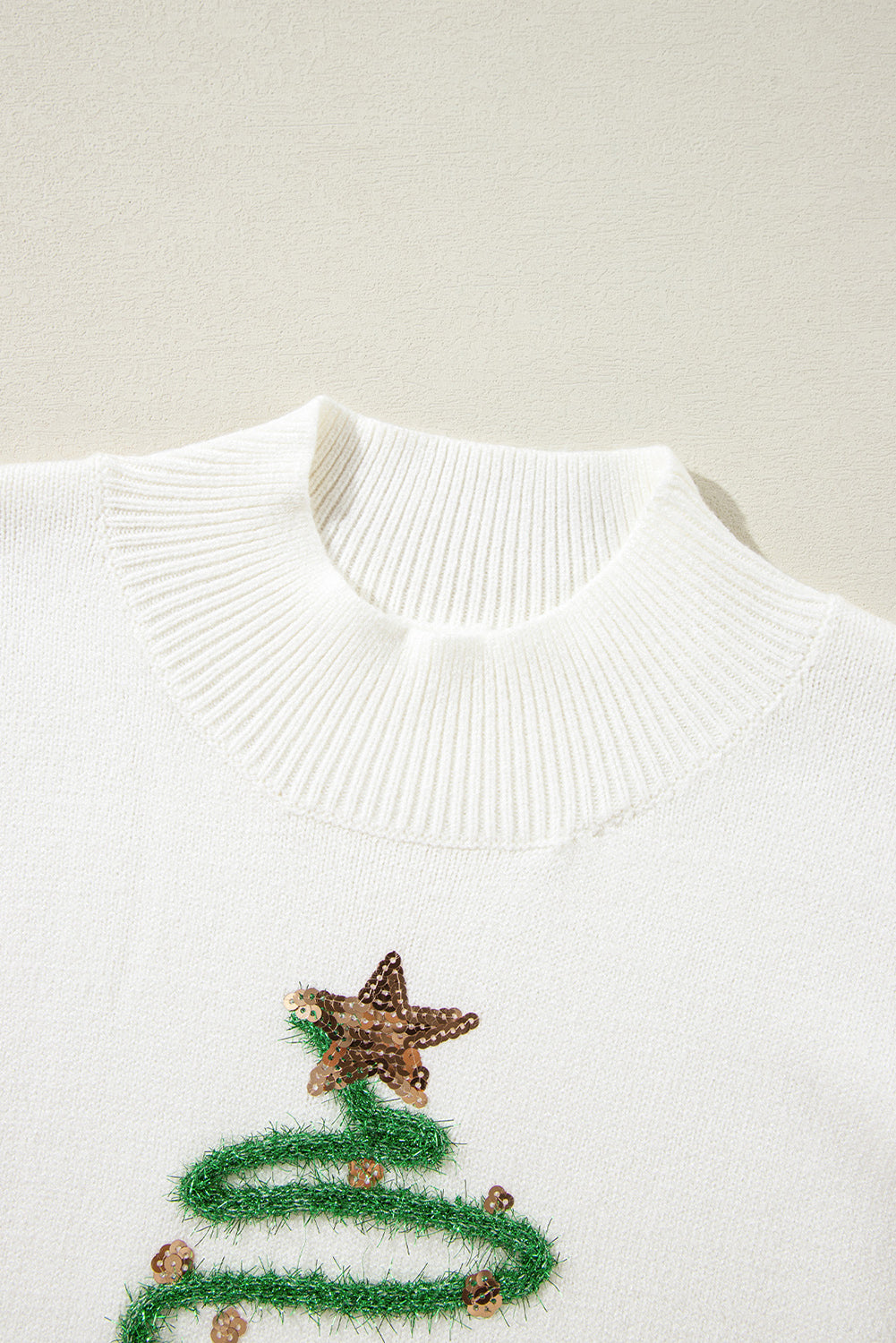 White Tinsel Christmas Tree Graphic Short Sleeve Sweater