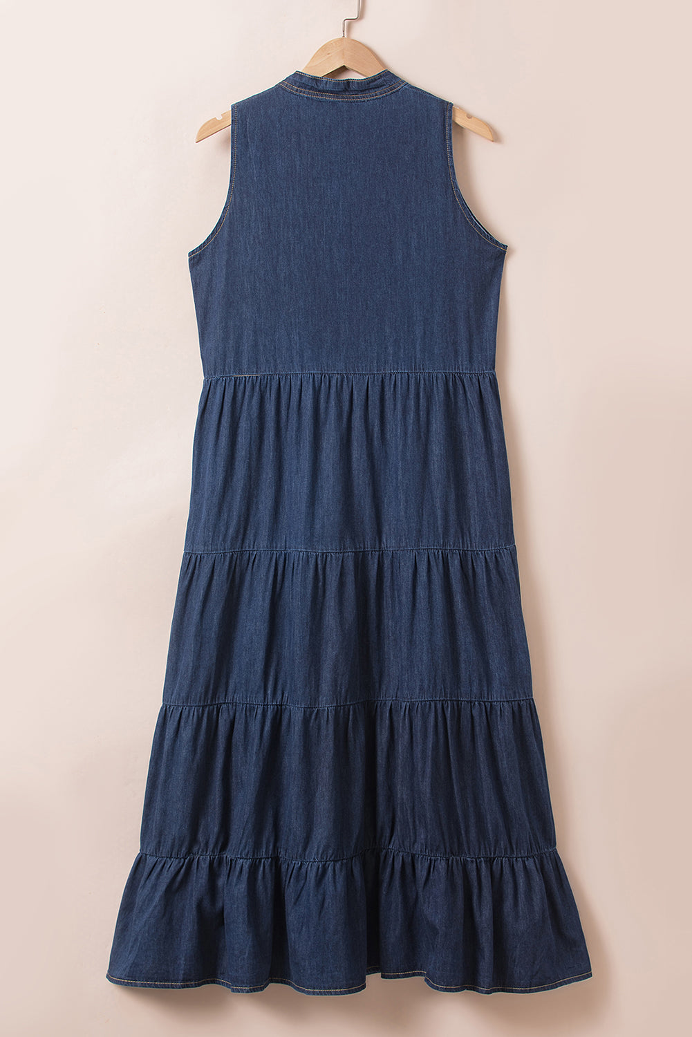 Dark Chambray Sleeveless Tiered Maxi Dress