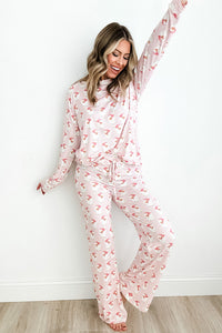 Pink Santa Claus Print Long-sleeve Top & Pants  Lounge Set