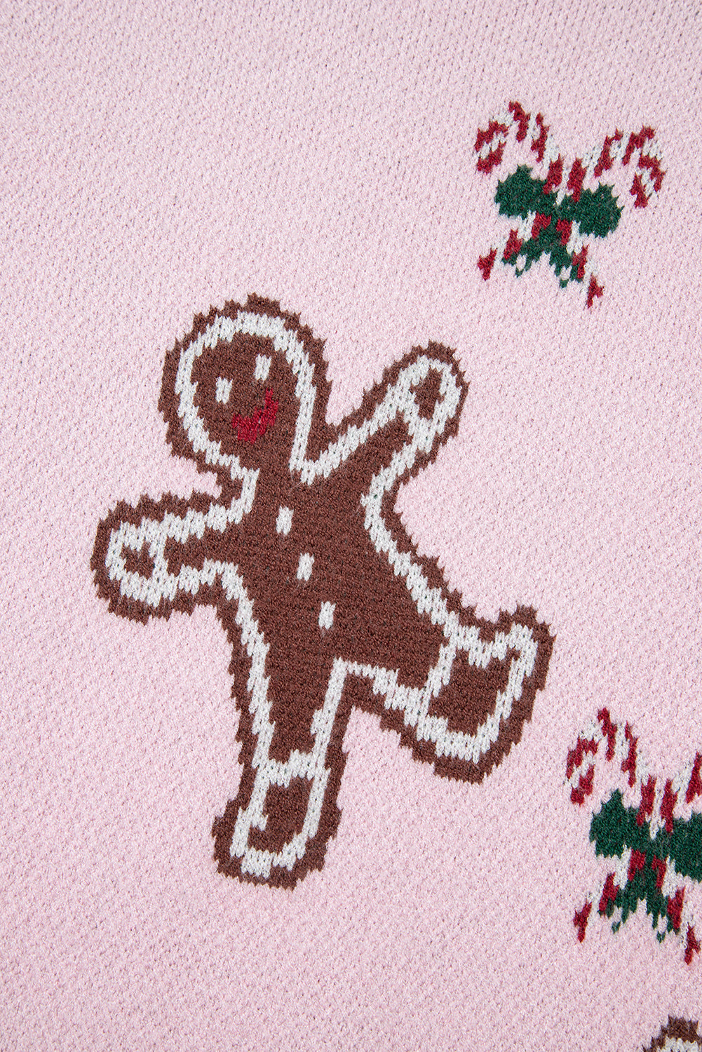 Pink Ginger Bread Man Christmas Holiday Long Sleeve Knit Sweater