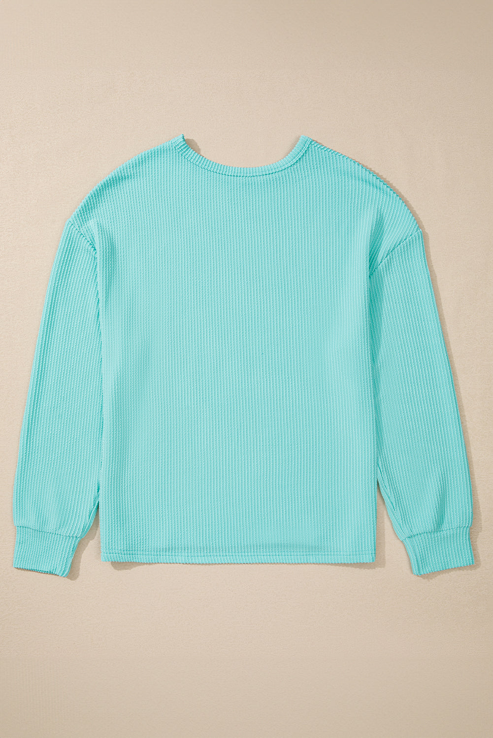 Aqua Blue Corded Long Sleeve Knit Top