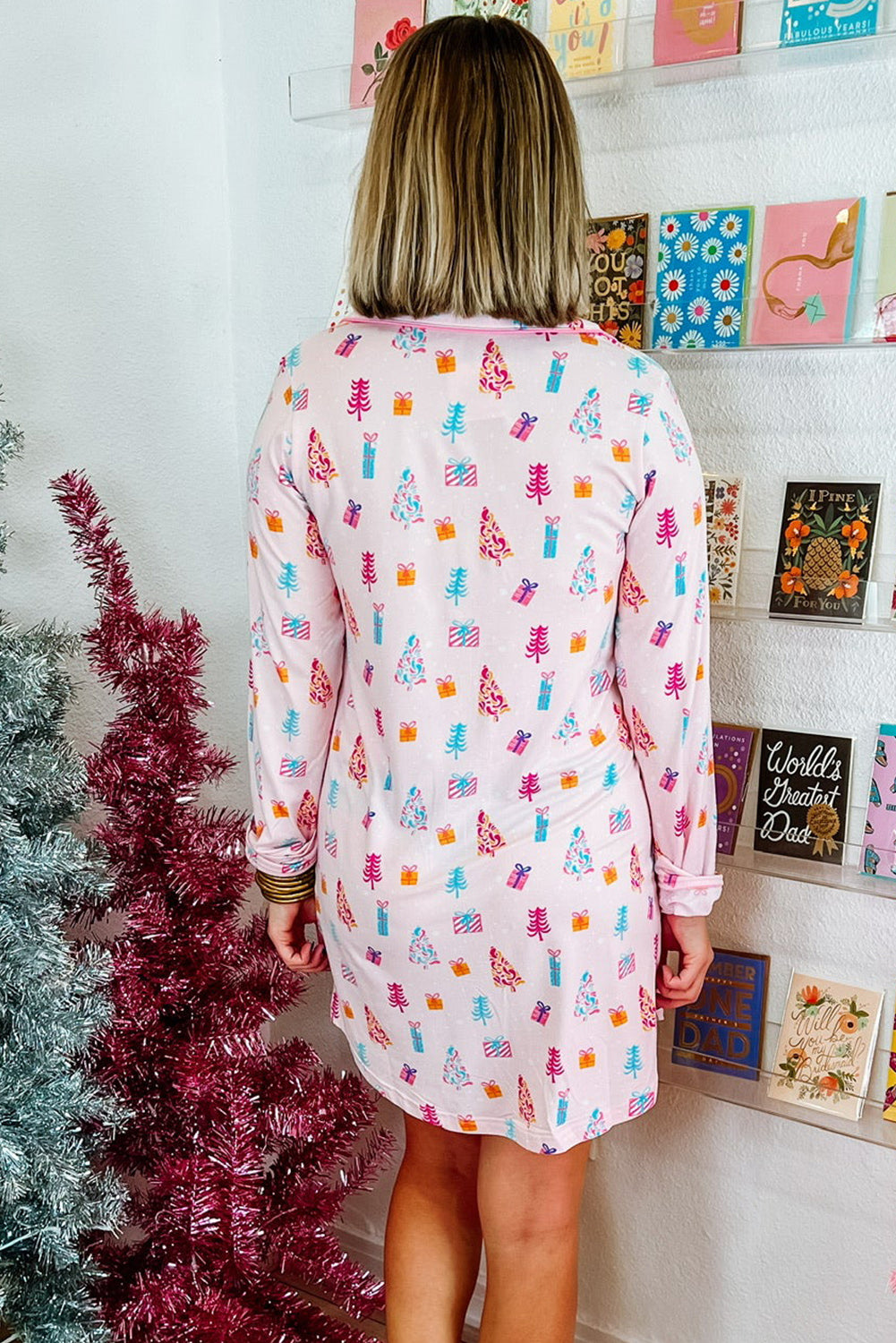 Pink Christmas Twinkle Tree Print Sleep Shirt