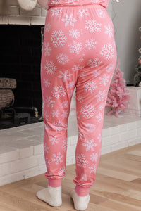 Pink Snowflake Print Top & Bottoms Loungewear Set