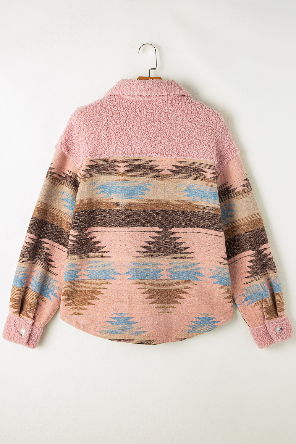 Pink Western Aztec with Chest Pockets Sherpa Shacket