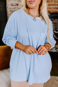 Plus Size Ribbed Corded Texture Long Sleeve Knit Shirt