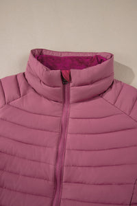 Silvery Solid Color Quilted Zip-up Puffer Jacket