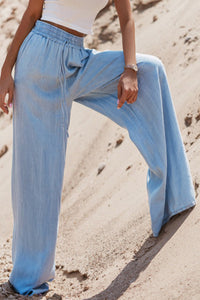 High Elastic Waist Wide Leg Drawstring Denim Culottes