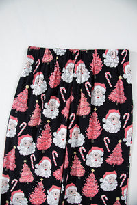 Black with Pink Christmas Trees & Santas Pajama Set