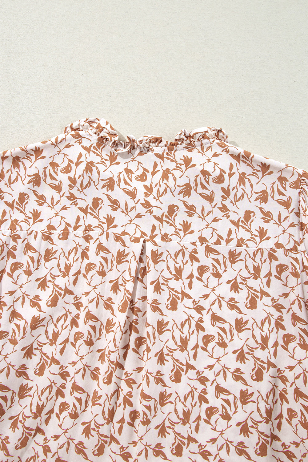 Brown Fall Floral Lace Detail Puff Sleeve Blouse