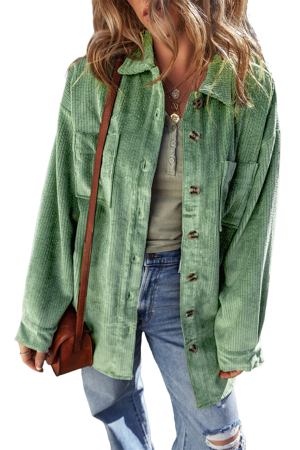 Soft Sage Button Up Corduroy Shacket