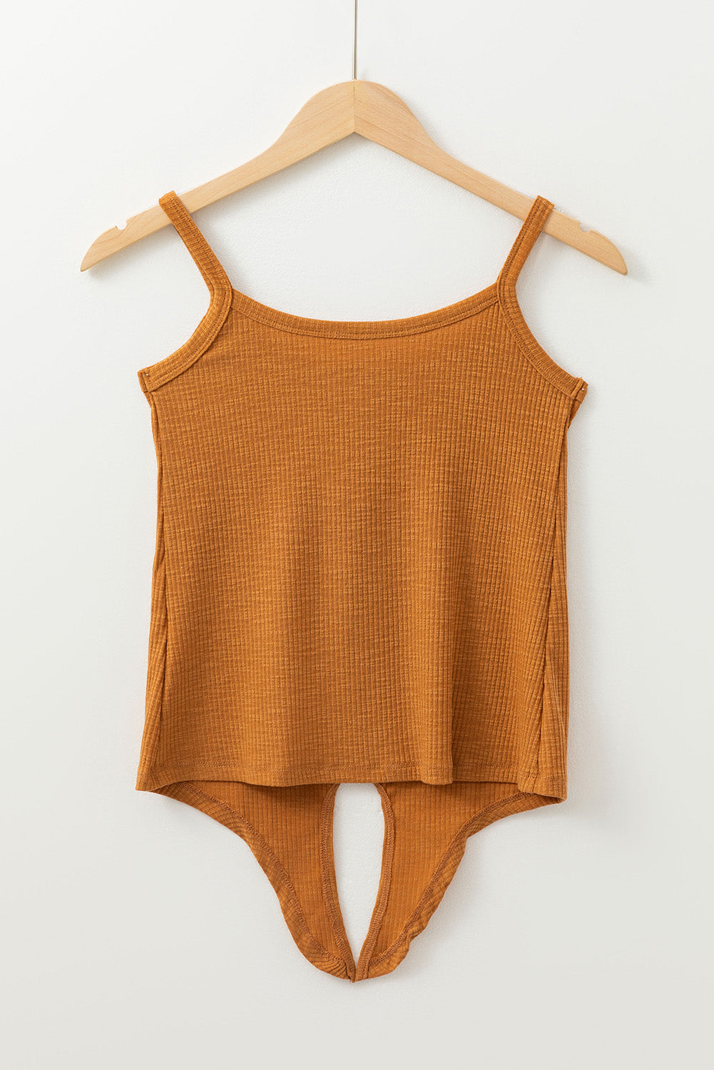 Warm Mustard Ribbed Front Tie Button Strappy Tank