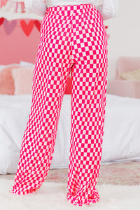 Pink Check Buttoned Shirt and High Waist Pants Waffle Knit Pajama Set