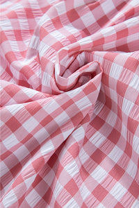 Pink Gingham Button Up Collared Shirt with Chest Pockets