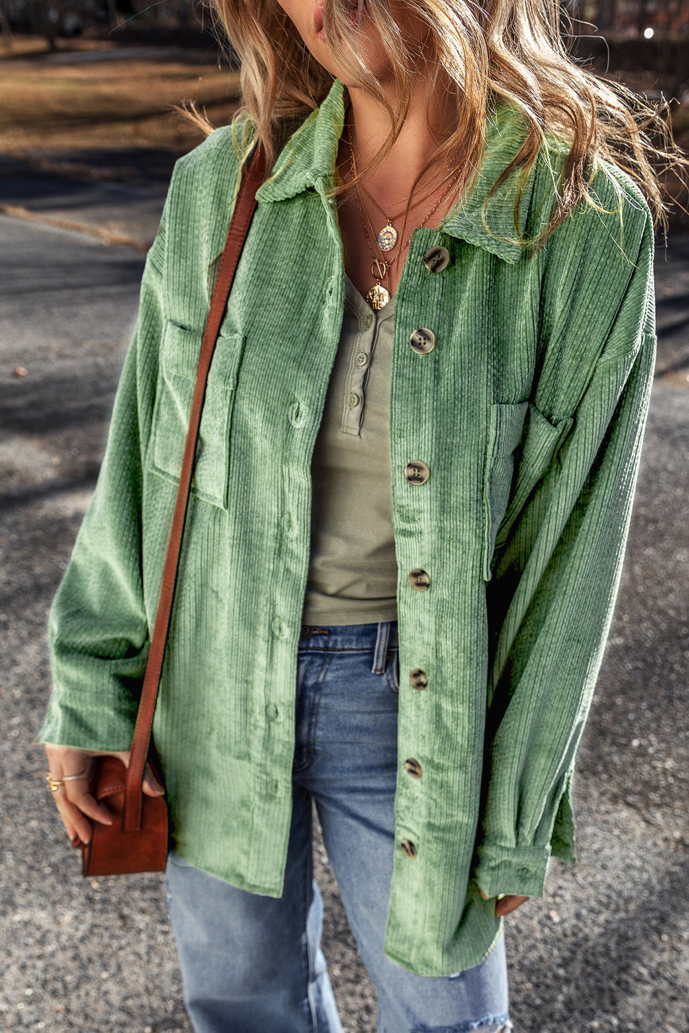 Soft Sage Button Up Corduroy Shacket