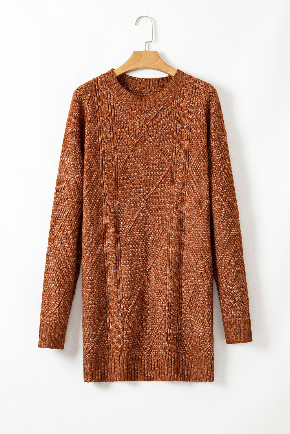 Rustic Fall Drop Shoulder Loose Fit Cable Knit Sweater Dress