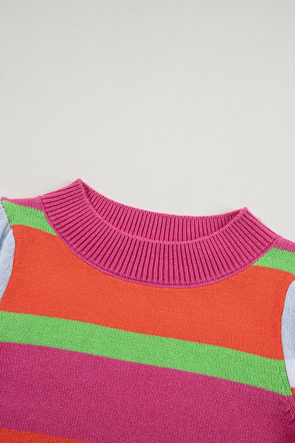 Bright Pink and Orange Striped Cropped Short Sleeve Sweater