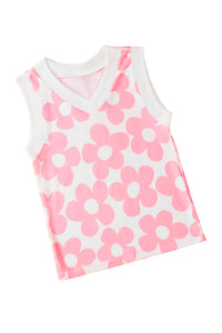 Pink Cute Flower V-Neck Knit Tank Top