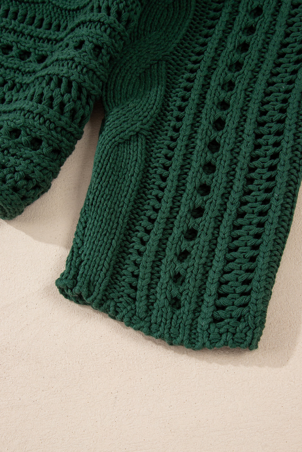 Pine Green Open Stitch Cable Knit Cropped Sweater