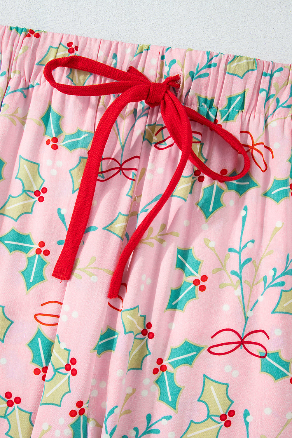 Pink Holly Berry Print Long-sleeve Christmas Pajama Set