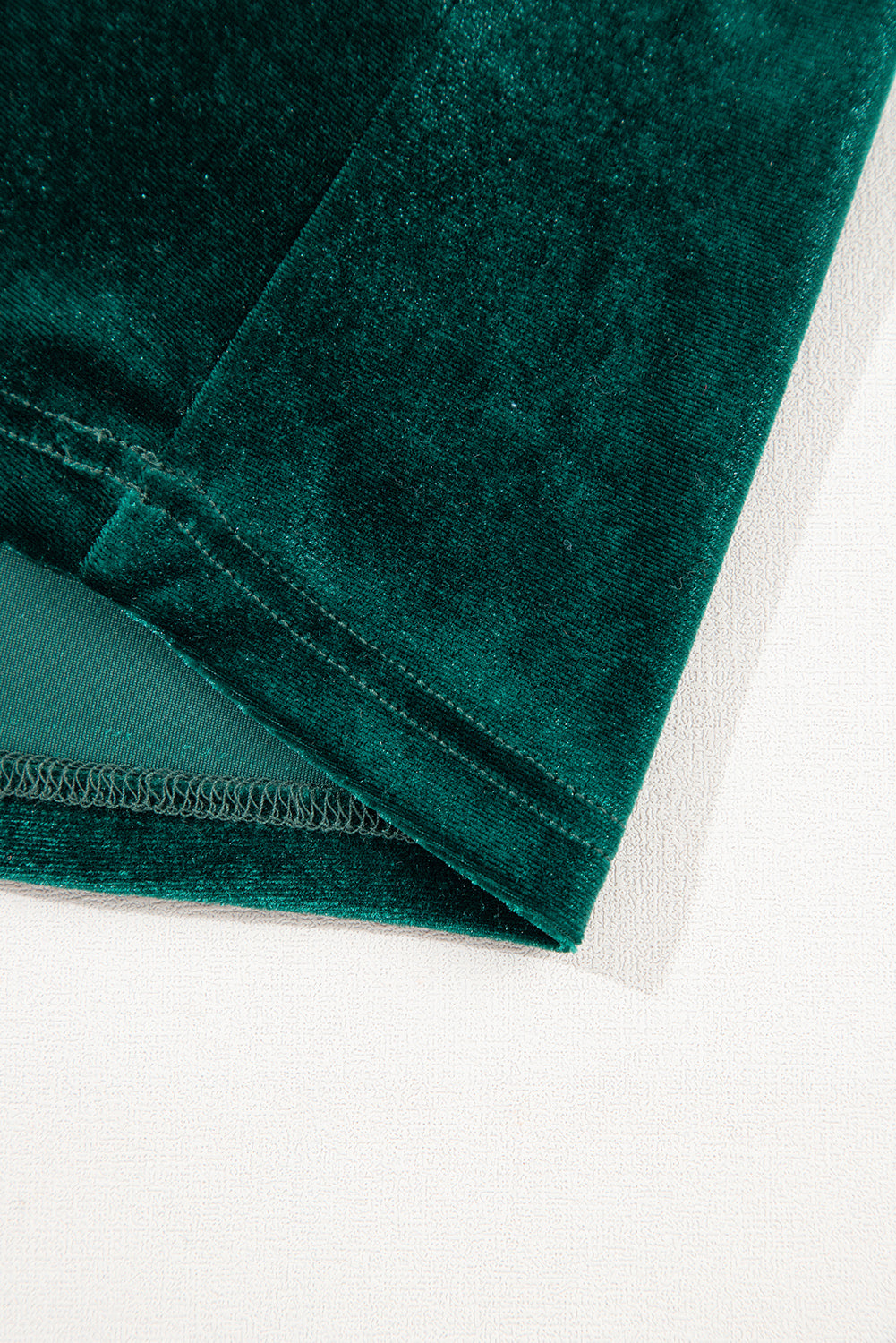 Emerald Sequined Sleeve V-Neck Button Up Velour Blouse