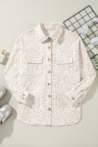 Beige Leopard Print Chest Pocket Button Up Corduroy Shacket