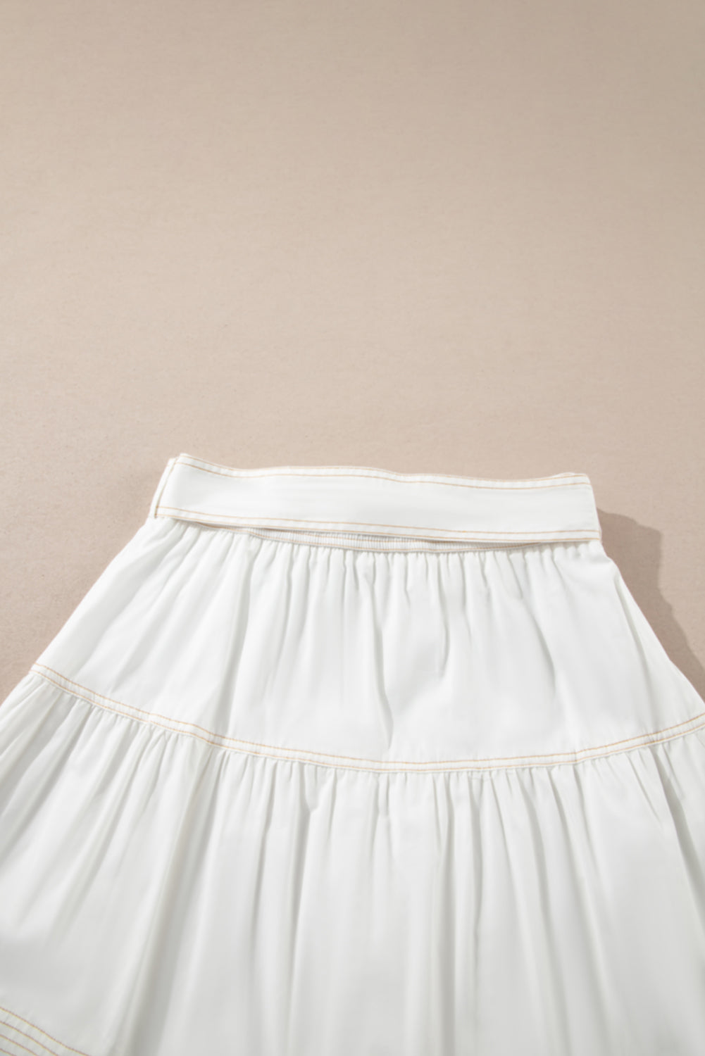 White High Waist Tie Knot A-Line Tiered Mini Skirt