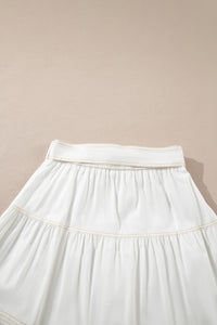 White High Waist Tie Knot A-Line Tiered Mini Skirt