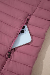 Silvery Solid Color Quilted Zip-up Puffer Jacket