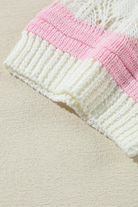 Brown and Pink  Stripe  Crochet Half Sleeve Sweater