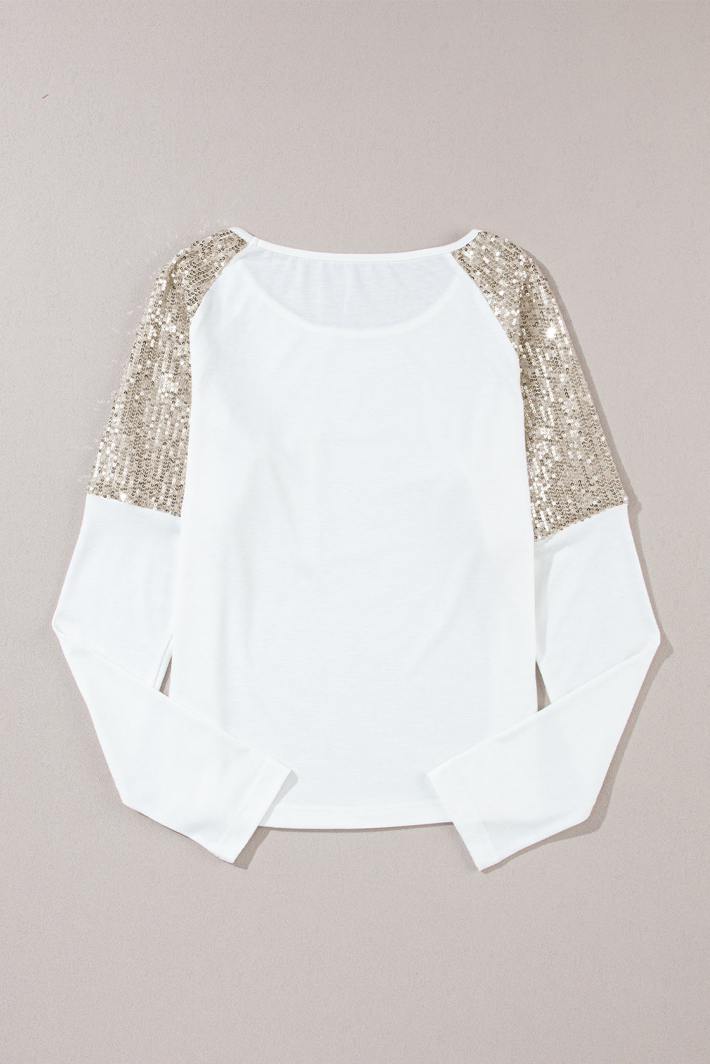 White with Gold Sequin Color Block Raglan Long Sleeve Top