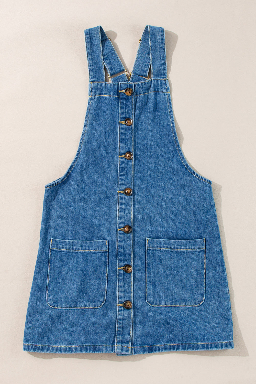 Denim Button Down Overall Dress with Pockets