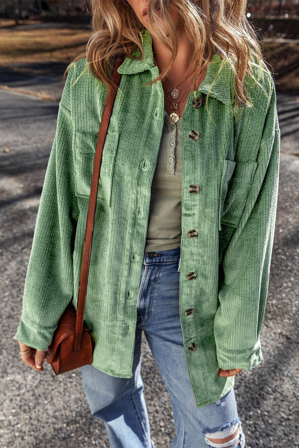 Soft Sage Button Up Corduroy Shacket