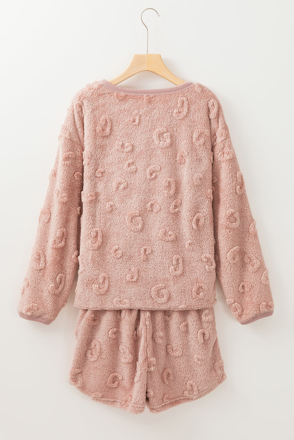 Light Pink Leopard Textured Fleece Two Piece Lounge Set