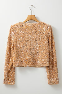 Gold Sequined Open Front Cropped Jacket