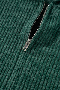 Evergreen Ribbed Zip Up Front Drawstring Hoodie