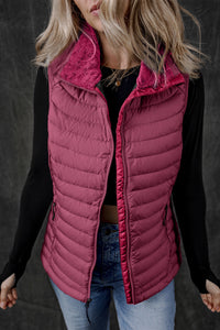 Quilted Full Zip Fuzzy Collar Puffer Vest