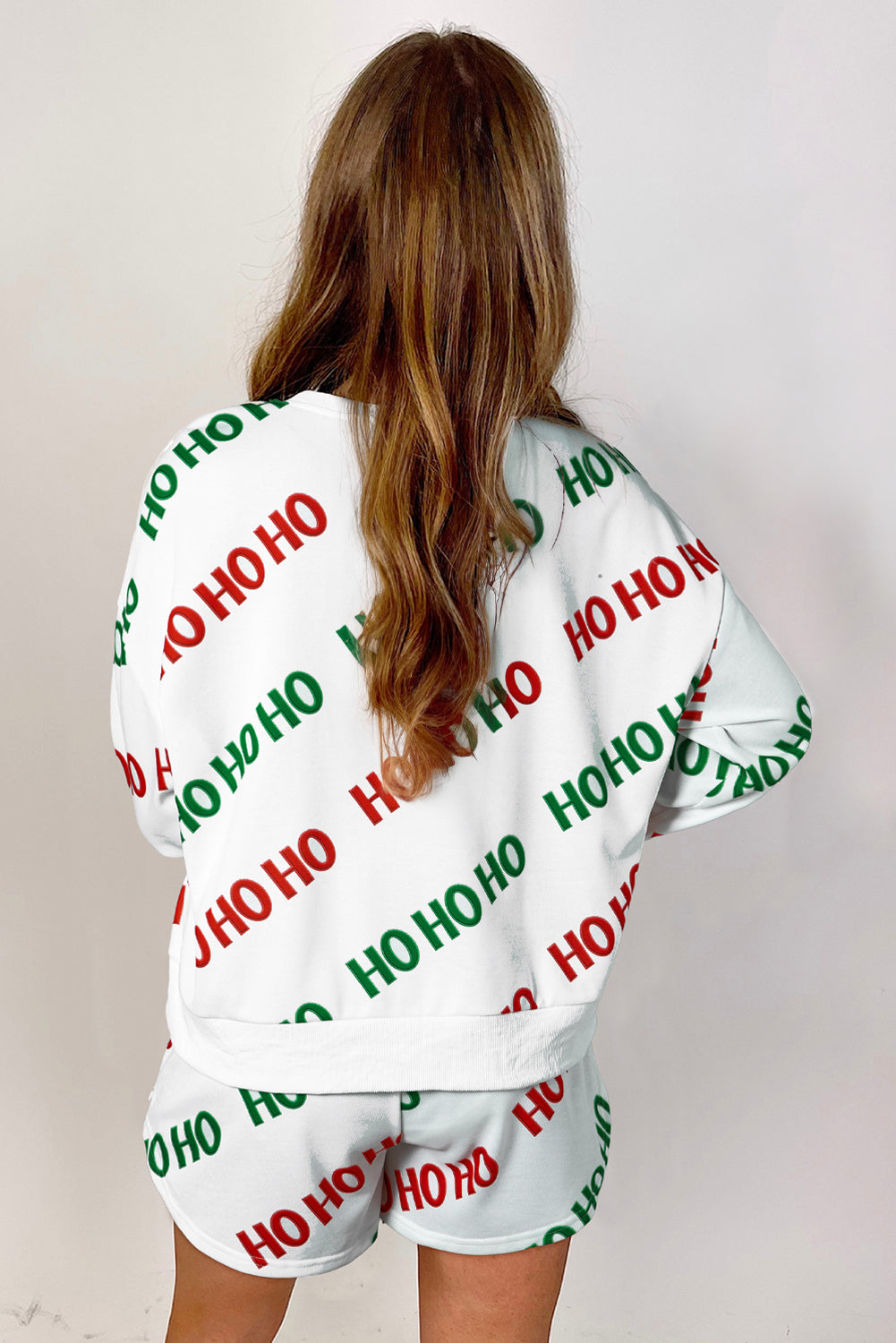 White with Green/Red HOHOHO Print Pullover & Shorts Set