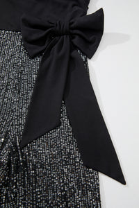 Black Sequined Tube Top High Waist Bow Tie Wide Leg Jumpsuit